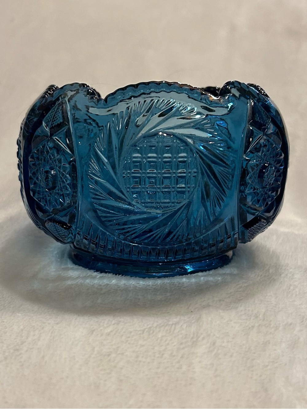 Vintage Fenton Cobalt Blue Rose Pressed Glass Bowl, Round Scalloped Rim